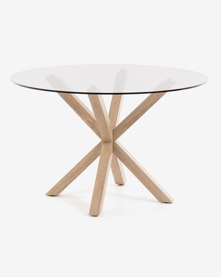 Mesa redonda Full Argo de cristal y patas de acero efecto madera Ø 119 cm