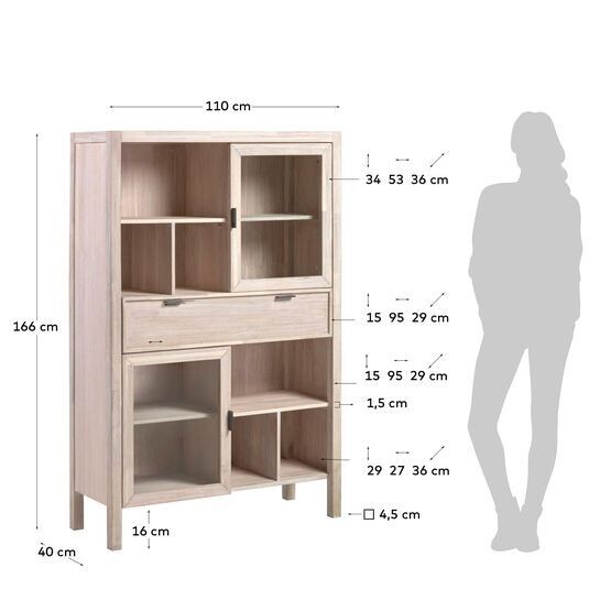 Vitrina Alen de madera maciza de acacia 110 x 166 cm