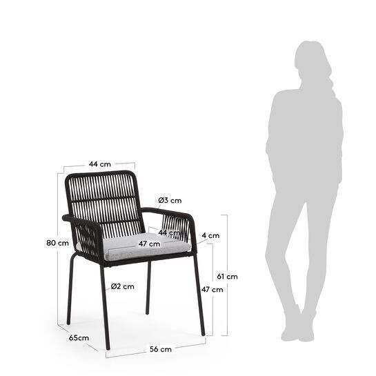 Silla Samanta de cuerda negro y patas de acero galvanizado