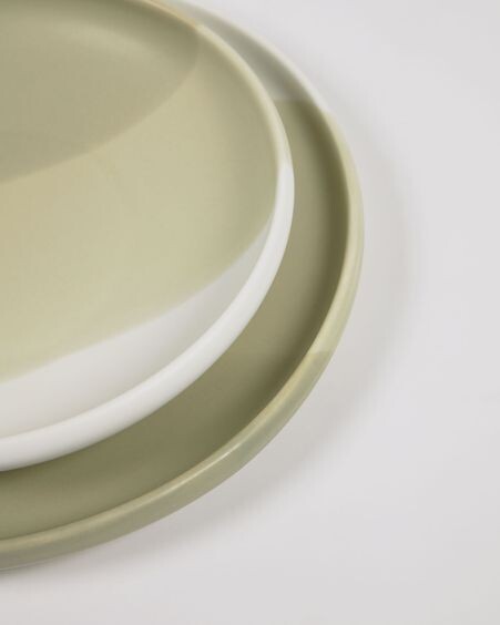 Plato plano Sayuri de porcelana verde y blanco