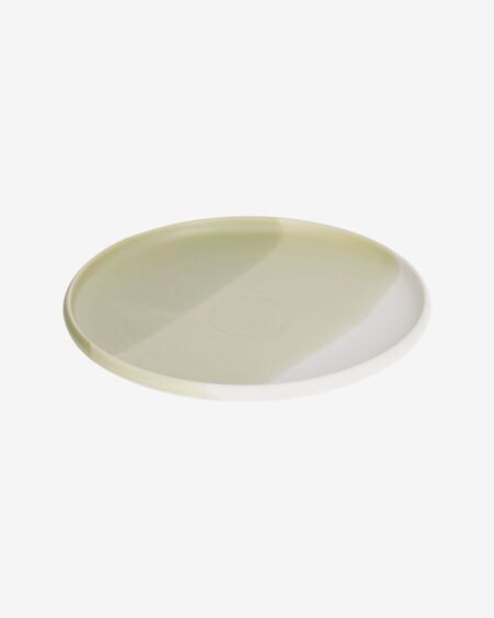 Plato plano Sayuri de porcelana verde y blanco