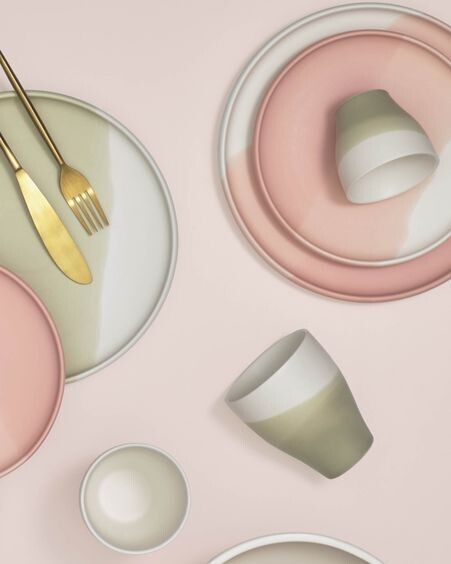 Plato plano Sayuri de porcelana verde y blanco