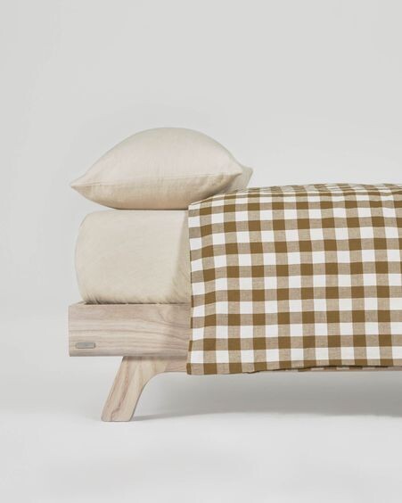 Set Indalina funda nórdica, bajera y funda almohada 100% algodón GOTS cuadros 60 x 120 cm