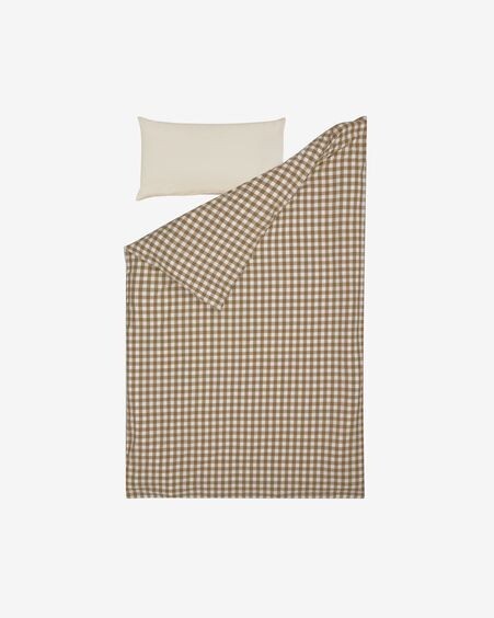Set Indalina funda nórdica, bajera y funda almohada 100% algodón GOTS cuadros 60 x 120 cm