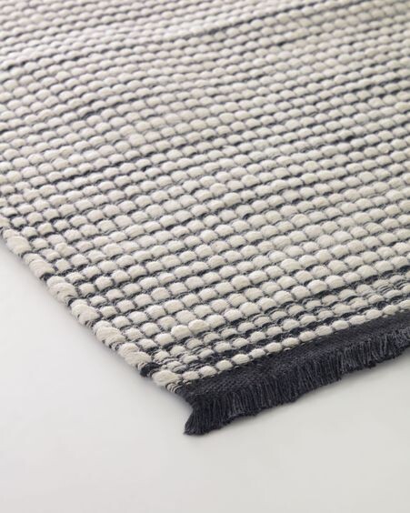 Alfombra Grendha de algodón y lana blanco y negro 160 x 230 cm