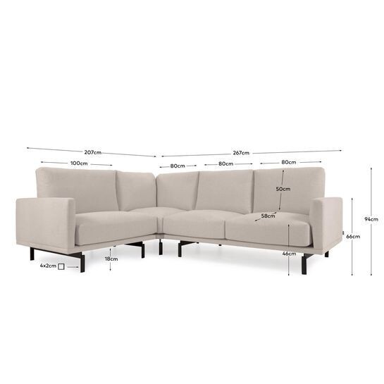 Sofá rinconero Galene 3 plazas beige 207 x 267 cm