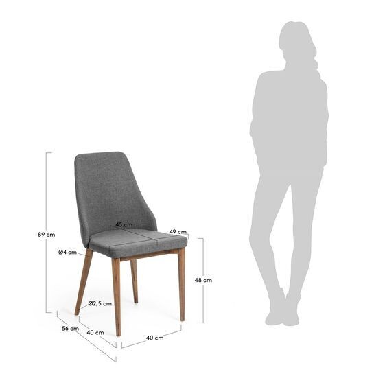 Silla Rosie gris oscuro y patas de madera maciza de fresno acabado oscuro