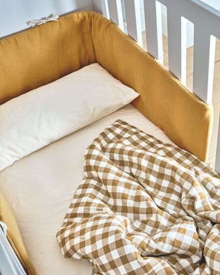 Set Indalina funda nórdica, bajera y funda almohada 100% algodón GOTS cuadros 60 x 120 cm