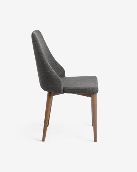 Silla Rosie gris oscuro y patas de madera maciza de fresno acabado oscuro