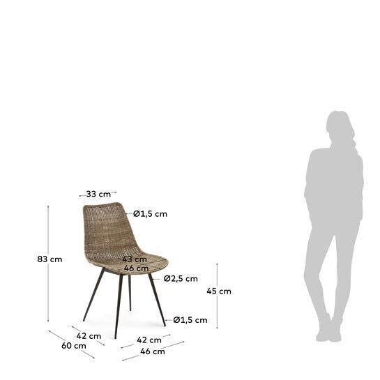 Silla Equal de ratán y patas de acero acabado negro