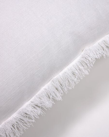 Funda cojín Almira de algodón y lino flecos blanco 45 x 45 cm