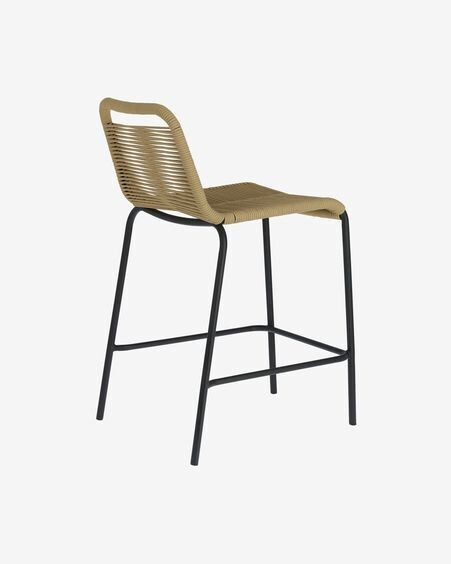 Taburete Lambton de cuerda marrón y acero con acabado negro altura 62 cm