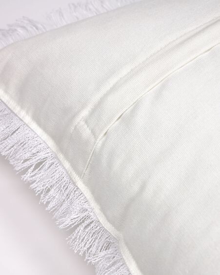 Funda cojín Almira de algodón y lino flecos blanco 45 x 45 cm