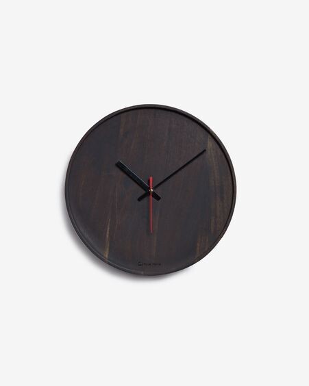 Reloj de pared redondo Zakie de madera maciza de acacia acabado negro Ø 30 cm