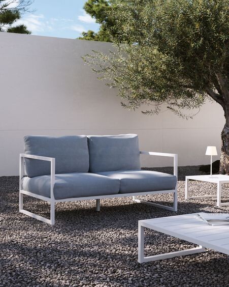 Sofá 100% exterior Comova 2 plazas azul y de aluminio blanco 150 cm