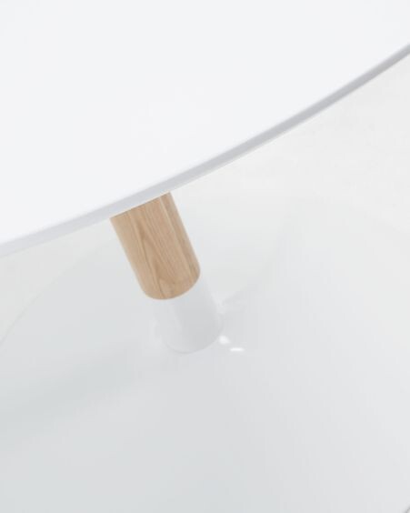 Mesa redonda Trick Ø 110 cm lacado blanco pie madera maciza fresno y acero acabado blanco