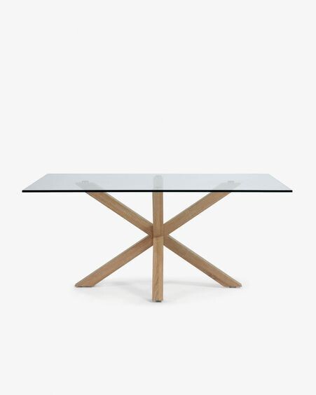 Mesa Argo de cristal y patas de acero efecto madera 160 x 90 cm