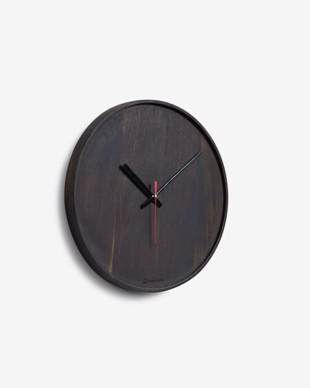 Reloj de pared redondo Zakie de madera maciza de acacia acabado negro Ø 30 cm