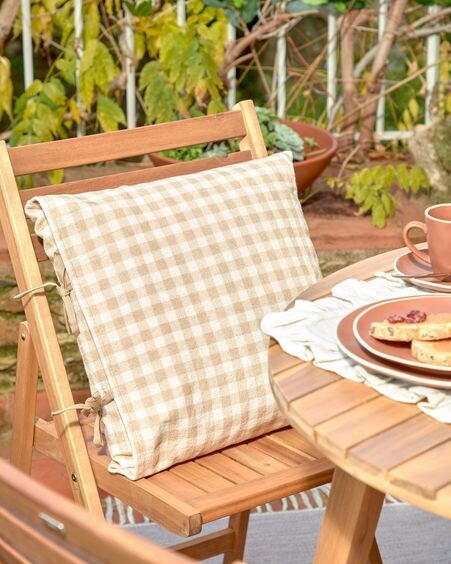 Funda de cojín Bigahel 100% algodón con cuadros beige y blanco 45 x 45 cm
