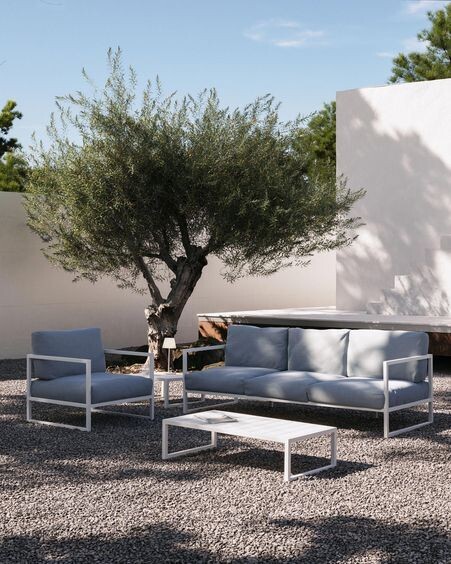 Sofá 100% exterior Comova 2 plazas azul y de aluminio blanco 150 cm