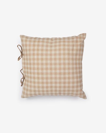 Funda de cojín Bigahel 100% algodón con cuadros beige y blanco 45 x 45 cm