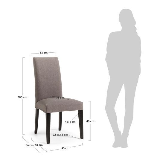 Silla Freda gris y patas de madera maciza de haya acabado negro