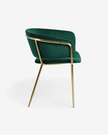 Silla Runnie de terciopelo verde con patas de acero con acabado dorado