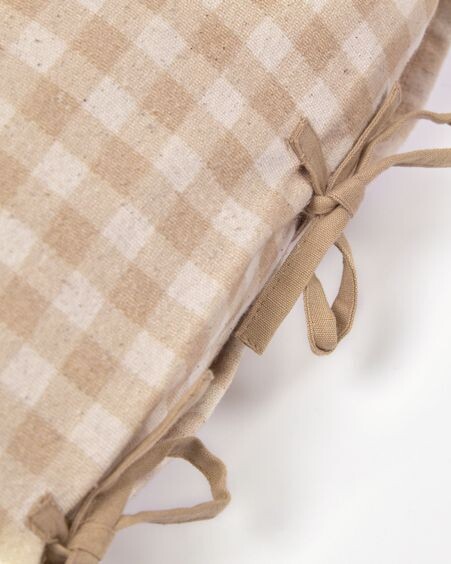 Funda de cojín Bigahel 100% algodón con cuadros beige y blanco 45 x 45 cm