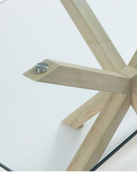 Mesa Argo de cristal y patas de acero efecto madera 160 x 90 cm