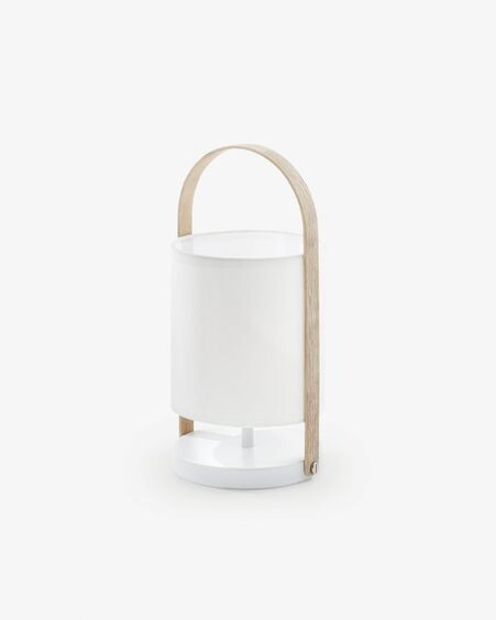 Lámpara de mesa Zayma de madera de haya y algodón blanco