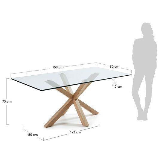 Mesa Argo de cristal y patas de acero efecto madera 160 x 90 cm