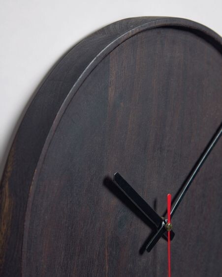 Reloj de pared redondo Zakie de madera maciza de acacia acabado negro Ø 30 cm