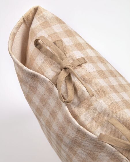 Funda de cojín Bigahel 100% algodón con cuadros beige y blanco 45 x 45 cm
