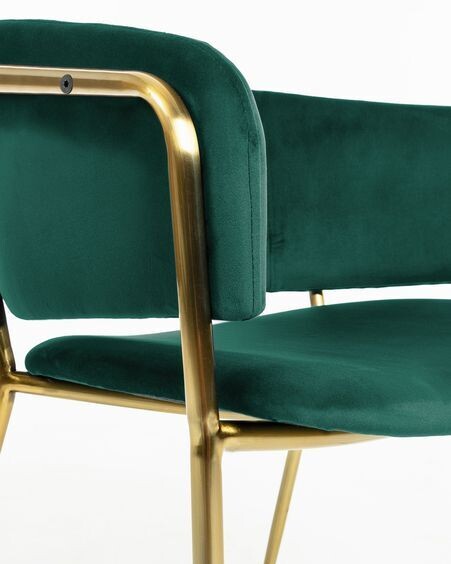 Silla Runnie de terciopelo verde con patas de acero con acabado dorado