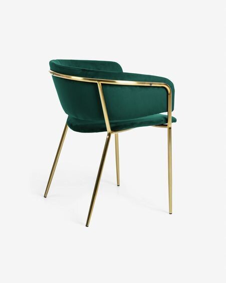 Silla Runnie de terciopelo verde con patas de acero con acabado dorado