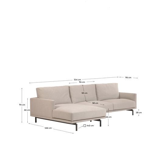 Sofá Galene 4 plazas con chaise longue izquierdo beige 314 cm