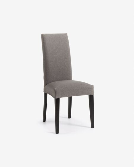 Silla Freda gris y patas de madera maciza de haya acabado negro