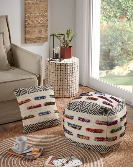 Mesa auxiliar Necoco de madera maciza de mango y cáscaras de coco Ø 40 cm