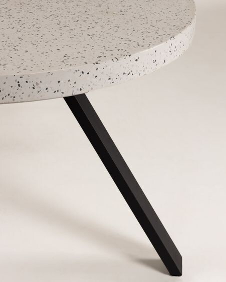 Mesa redonda Shanelle de terrazo blanco y patas de acero acabado negro Ø 120 cm