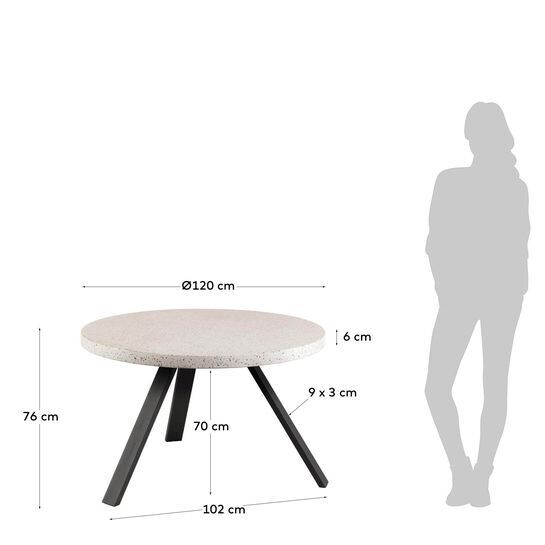 Mesa redonda Shanelle de terrazo blanco y patas de acero acabado negro Ø 120 cm