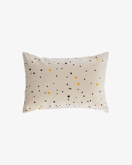 Funda cojín Xiel 100% algodón orgánico (GOTS) topos negro y amarillo 30 x 50 cm