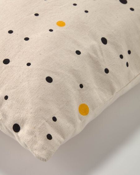 Funda cojín Xiel 100% algodón orgánico (GOTS) topos negro y amarillo 30 x 50 cm