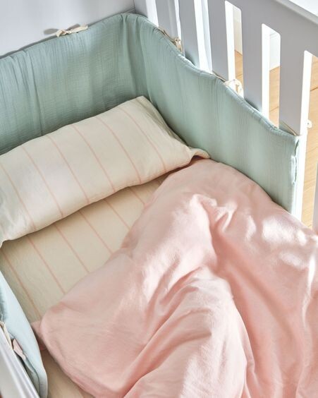 Set Gaitana funda nórdica, bajera y funda almohada 100% algodón GOTS rosa 70 x 120 cm