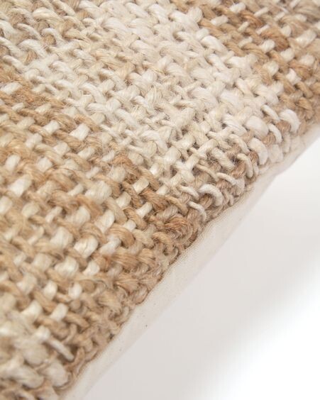 Funda de cojín Daila de yute con rayas natural y beige 45 x 45 cm