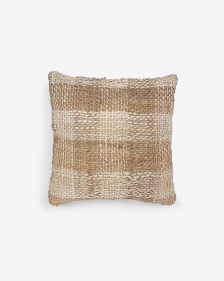 Funda de cojín Daila de yute con rayas natural y beige 45 x 45 cm