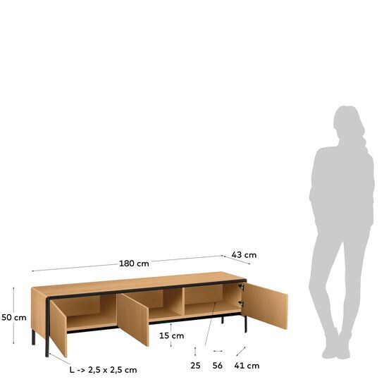 Mueble TV Nadyria de chapa de roble 180 x 50 cm