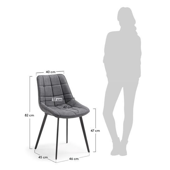 Silla Adam de piel sintética gris oscuro y patas de acero con acabado negro
