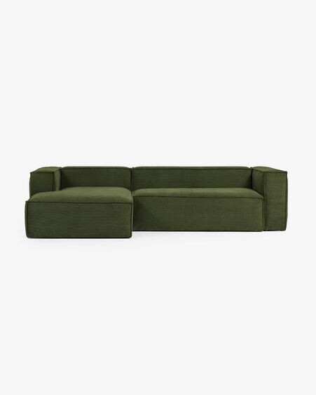 Sofá Blok 3 plazas chaise longue izquierdo pana gruesa verde 300 cm