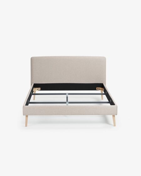 Cama desenfundable Dyla beige con patas de madera maciza de haya 160 x 200 cm