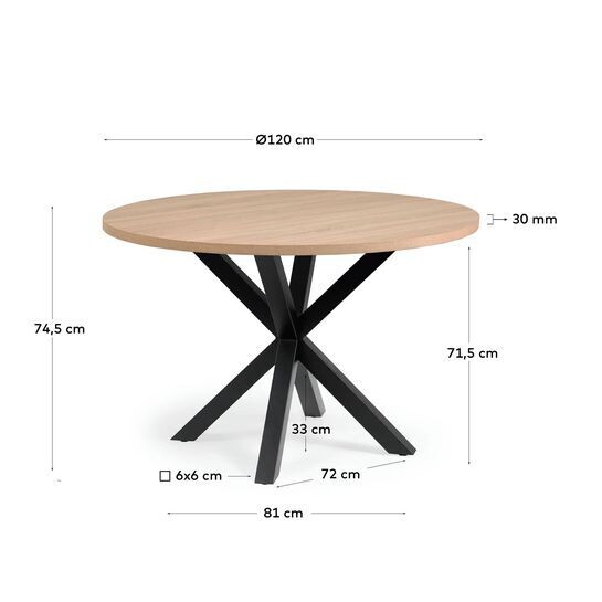 Mesa redonda Full Argo de melamina acabado natural patas de acero acabado negro Ø 119 cm